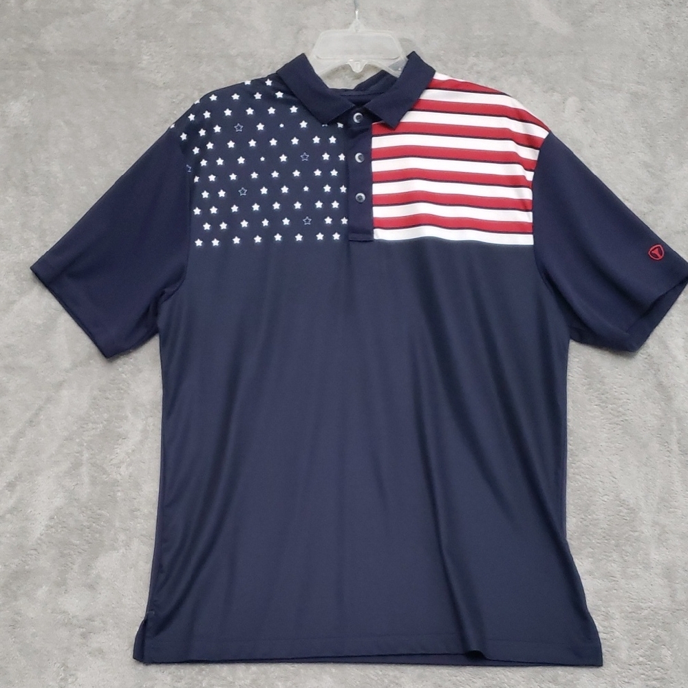 Pro Tour American Flag Golf Shirt Large Coolplay Good Cond Wear On Buttons